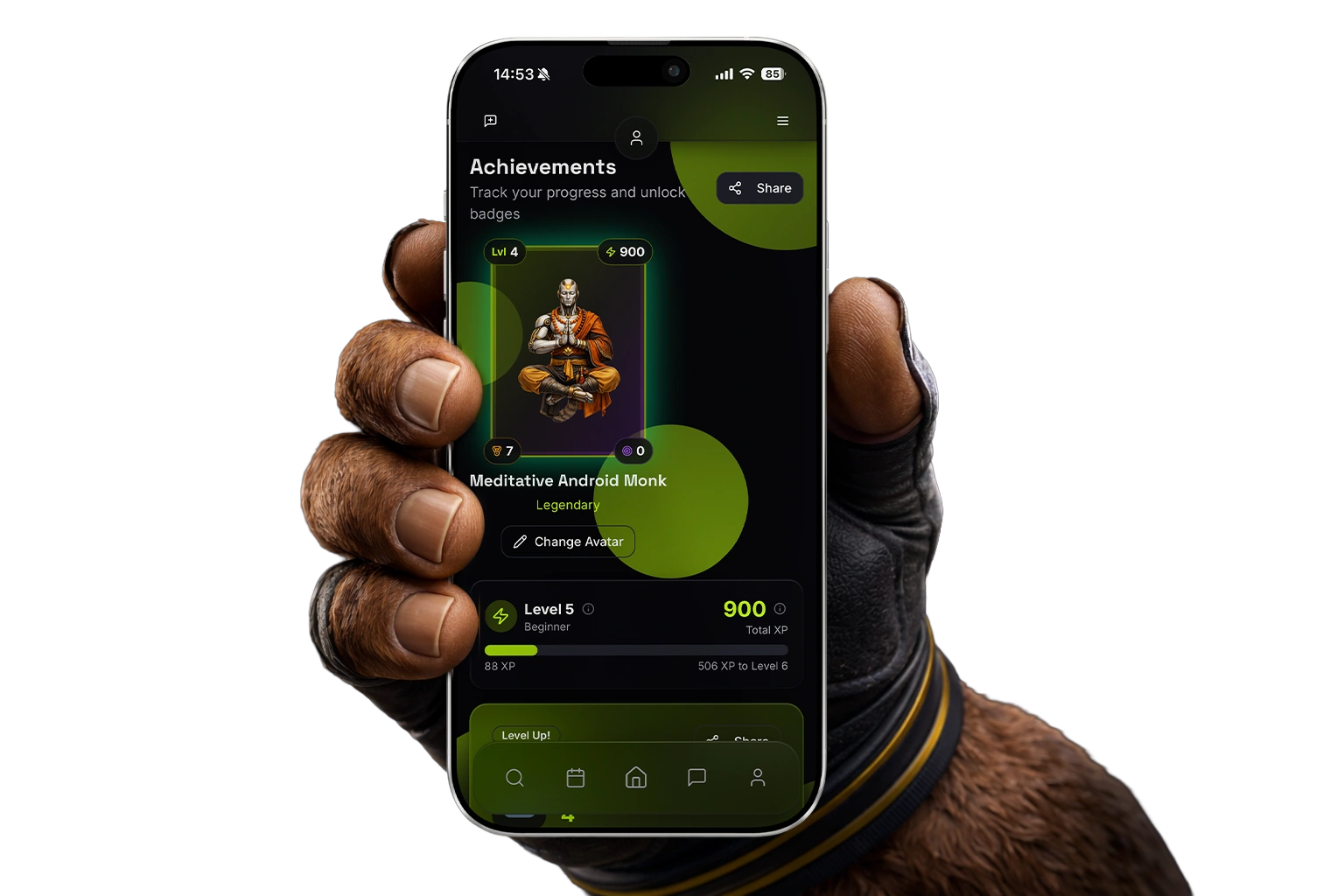 Ape hand holding phone