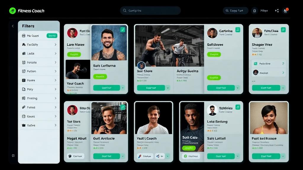 Coach marketplace showing coach cards with filters