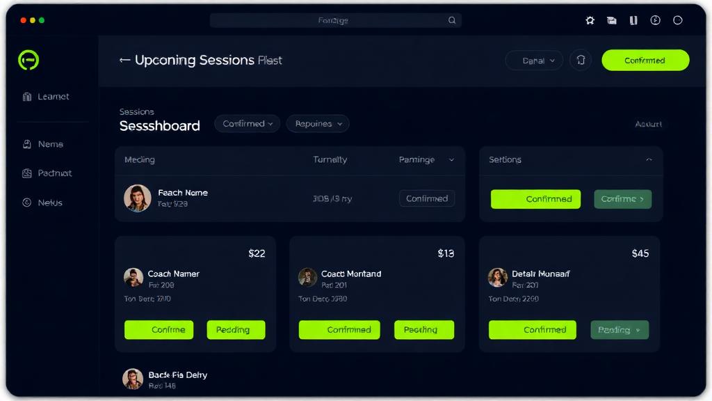 Sessions dashboard showing upcoming and past sessions